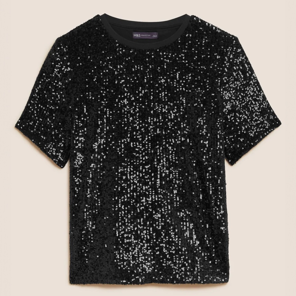 Marks & Spencer Sequin Crew Neck Short Sleeve Top - Sold Out